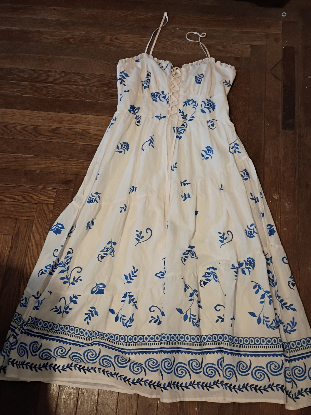 Trixxi White Sundress with Blue Floral Border